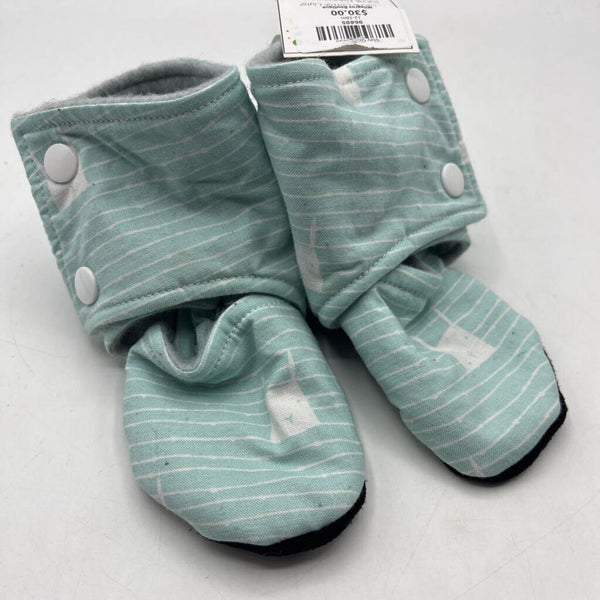 Size 12-18m: Beaneroobaby Blue/White Striped Bunny Soft Leather Sole Booties-NEW