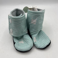 Size 12-18m: Beaneroobaby Blue/White Striped Bunny Soft Leather Sole Booties-NEW