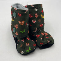 Size 12-18m: Beaneroobaby Green/Colorful Dragon Fly Print Soft Leather Sole Booties-NEW