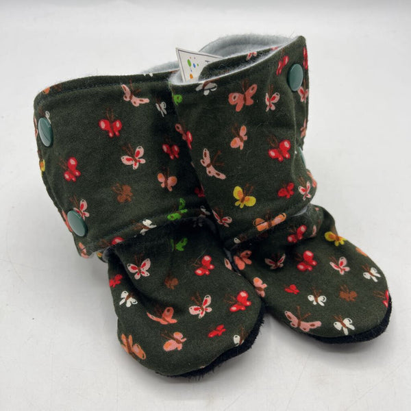 Size 12-18m: Beaneroobaby Green/Colorful Dragon Fly Print Soft Leather Sole Booties-NEW