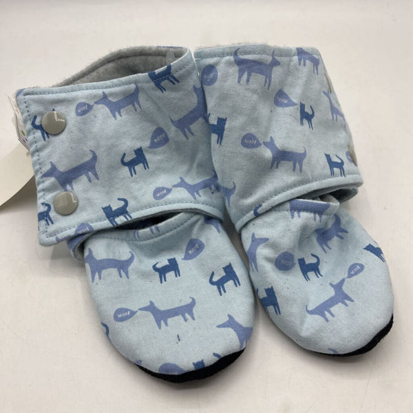 Size 18-24m: Beaneroobaby Blue Cats & Dogs Print Soft Leather Sole Booties-NEW