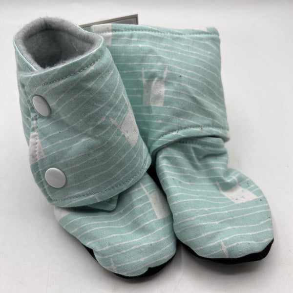 Size 18-24m: Beaneroobaby Blue/White Striped Bunny Soft Leather Sole Booties-NEW