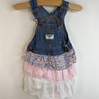 Size 18m: OshKosh White/Pink Blue Denim Overalls Dress