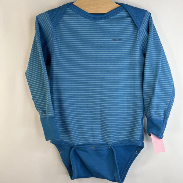 Size 3: Patagonia Blue Striped Base Layer Long Sleeve Onesie