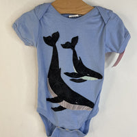 Size 6m: Hae Now Blue Black Whales Short Sleeve Onesie