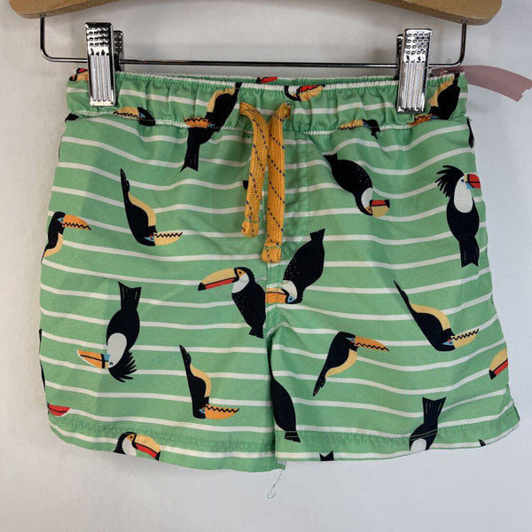 Size 3: Tucket + Tate Green White Striped Black Toucan Mesh Lined Swim Shorts