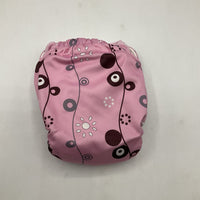 Size O/S: Grovia Pink/Brown & Grey Circles Adjustable Snap Diaper -NEW