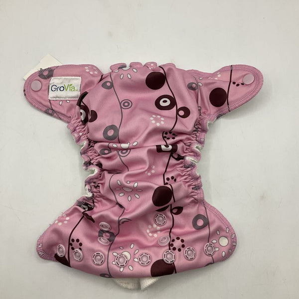 Size O/S: Grovia Pink/Brown & Grey Circles Adjustable Snap Diaper -NEW