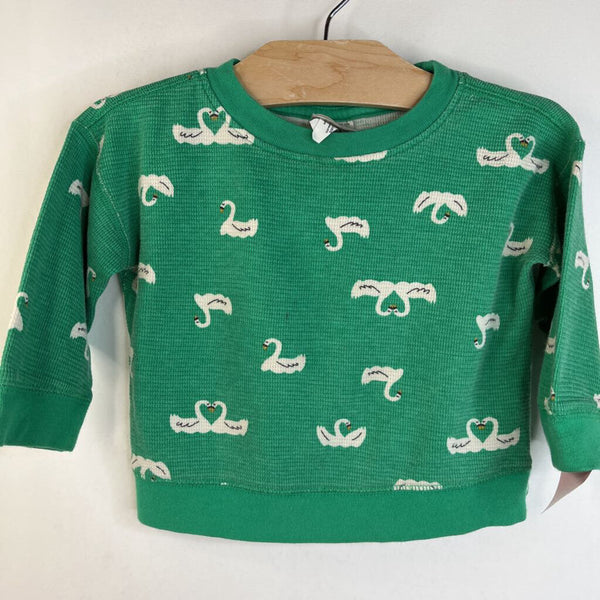 Size 18-24m (80): Hanna Andersson Green Swan Print Waffle Textured Long Sleeve Shirt