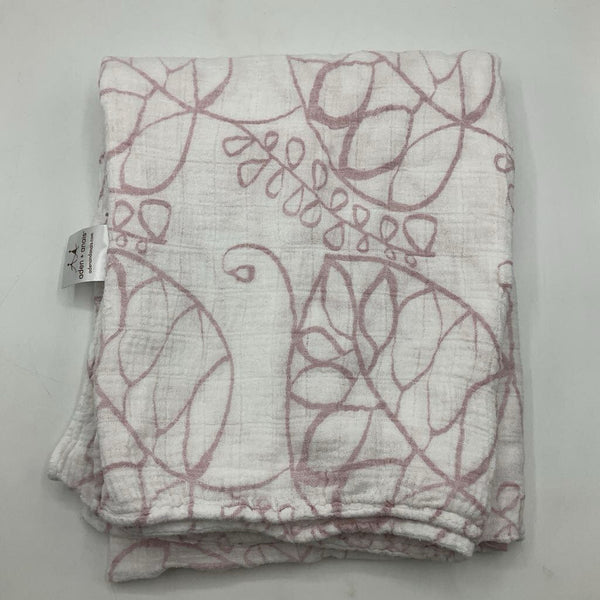 Aden + Anais White/Pink Leaves Swaddle Blanket