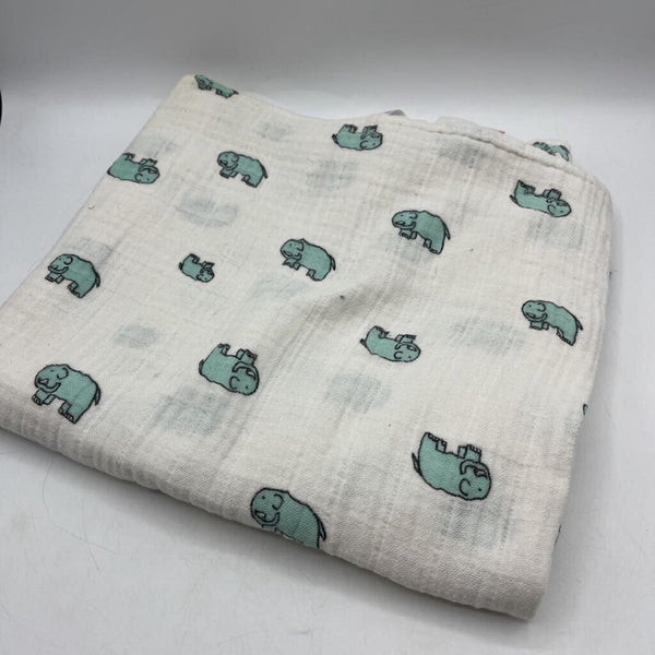 Aden + Anais White/Blue Elephants Swaddle Blanket