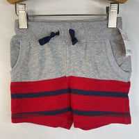 Size 12-18m (75): Hanna Andersson Grey/Blue/Red Striped Cozy Shorts