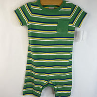 Size 18-24m (80): Hanna Andersson Green/Blue/White/Yellow Striped Short Sleeve Short Romper