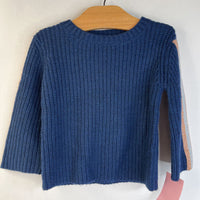 Size 6-12m: Splendid Dark Blue/White & Orange Shimmery Stripes Knitted Sweater