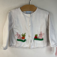 Size 12m: Bella Bliss White/Pink Bunny Pockets Knitted Button-Up Cardigan