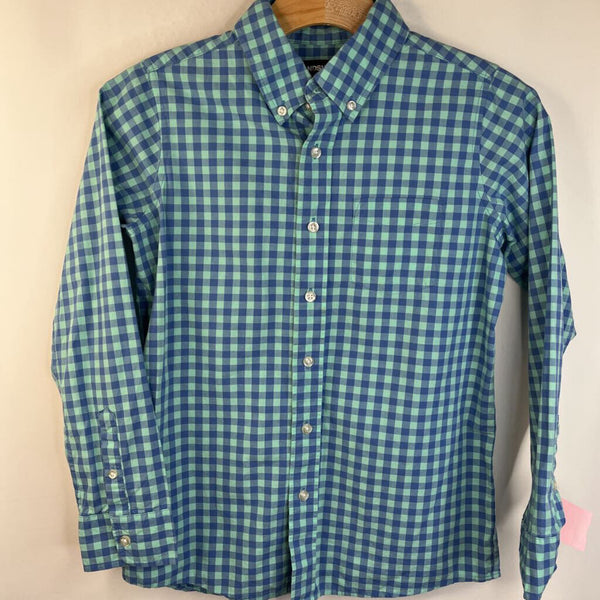 Size 10-12: Lands End Blue Checkered Button-Up Collared Long Sleeve Shirt