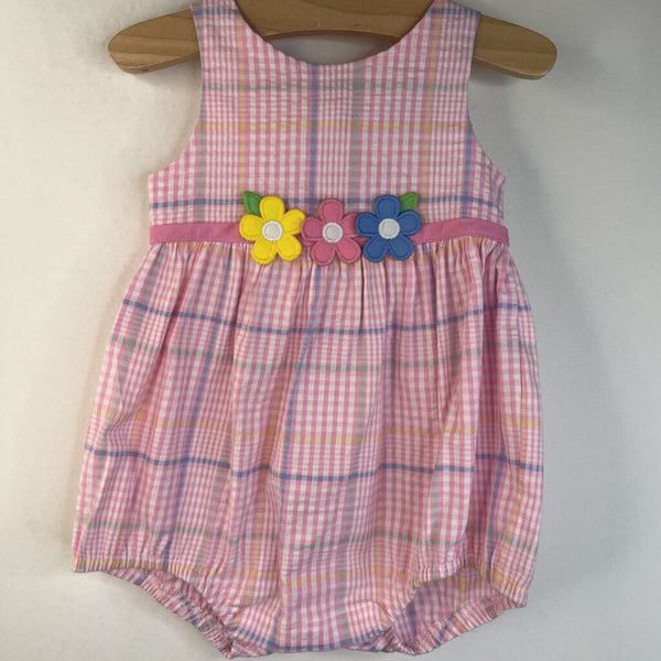 Size 9m: Florence Eiseman Pink Plaid Tank Sleeve Short Romper - New w/ Tags