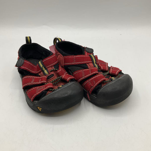 Size 5: Keens Red/Black Velcro Strap Sandals