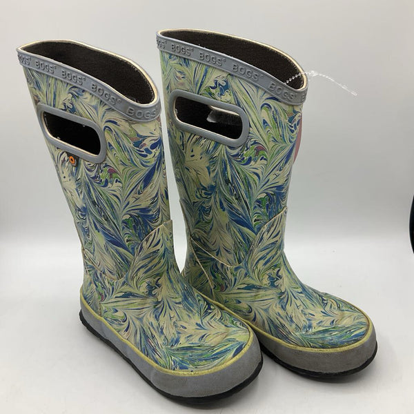 Size 11: Bogs Green/Blue Swirls Insulated Rain Boots