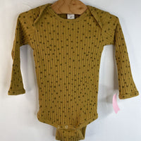 Size 18-24m: Kate Quinn Organics Light Brown Polka Dots Long Sleeve Onesie