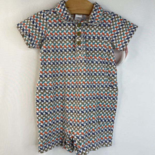 Size 3-6m: Tea White Orange/Blue/Green Patterned Short Sleeve Short Romper