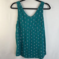 Size M: Old Navy Teal White Plants Tank Sleeve Shirt