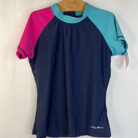 Size 10-12: Eddie Bauer Navy Blue, Pink & Light Blue Short Sleeve Swim Shirt