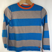 Size 7-8: Mini Boden Blue/Grey Striped Long Sleeve Shirt