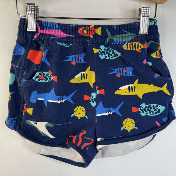 Size 6-7 (120): Hanna Andersson Navy Blue Colorful Sharks Cozy Shorts