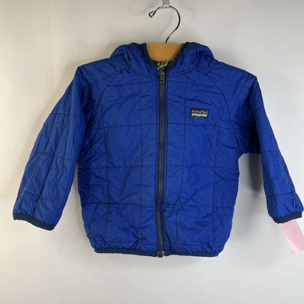 Size 5-6: Patagonia Blue/Green Plaid Reversible Puffer Hooded Zip-Up Coat