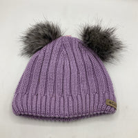 Size OS: Columbia Purple Knitted Fleece-Lined Beanie w/ Pom Poms