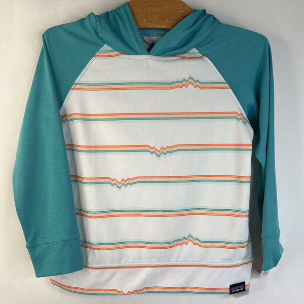 Size 3: Patagonia Turquoise/White Colorful Striped Hooded Long Sleeve Shirt