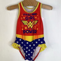 Size 2: Wonder Woman Red/Blue/Gold "Girl Power" Tank 1pc Swimsuit