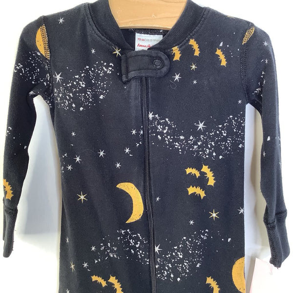 Size 12-18m (75): Hanna Andersson Black Gold Bats/Moon Zip-Up Long Sleeve 1pc PJs