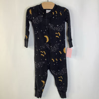 Size 12-18m (75): Hanna Andersson Black Gold Bats/Moon Zip-Up Long Sleeve 1pc PJs