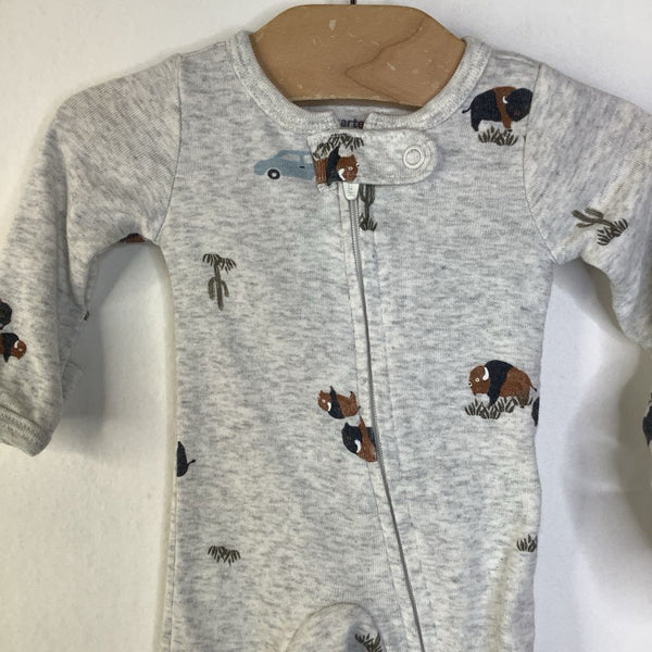 Size Preemie: Carter's Light Grey Brown Bison Zip-Up 1pc PJs