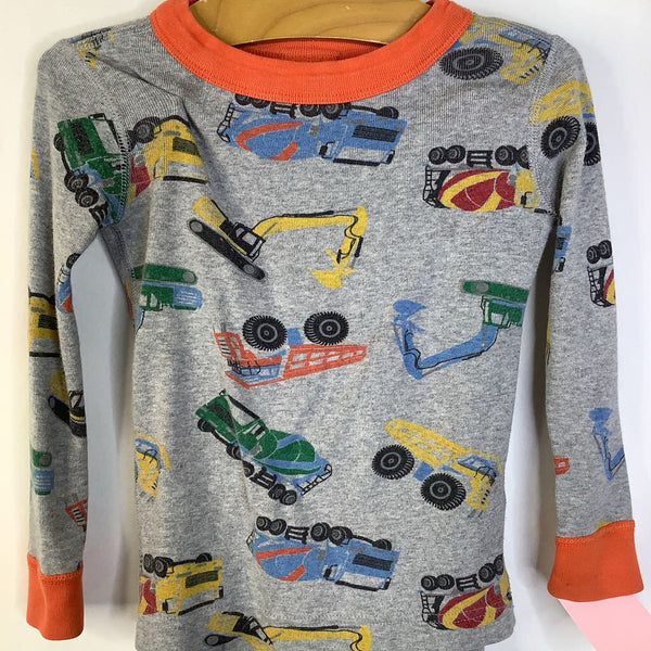 Size 3 (90): Hanna Andersson Grey/Orange Colorful Construction Vehicles 2pc PJs