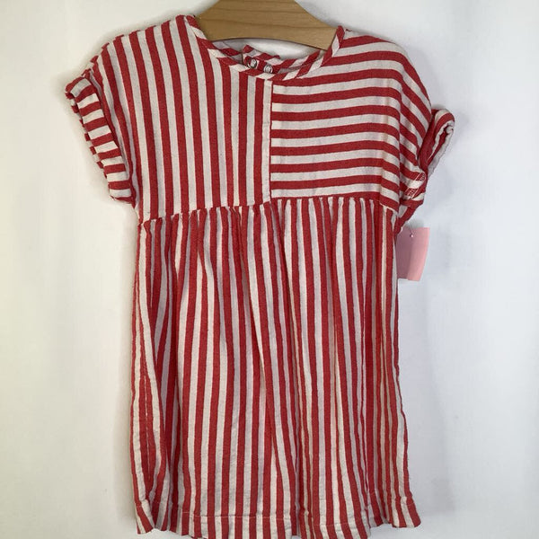 Size 4-5: Zara White/Red Striped Short Sleeve Dress