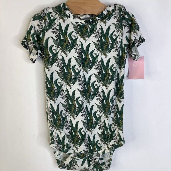 Size 12-18m: Kate Quinn White Green Ferns Short Sleeve Onesie