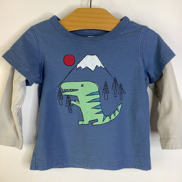 Size 9-12m: Tea Grey/Blue Green Dinosaur Long Sleeve Shirt