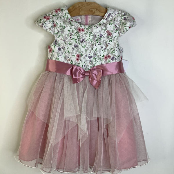 Size 2: Bonnie Baby White/Pink Sparkly Floral Tulle Short Sleeve Dress - New w/ Tags