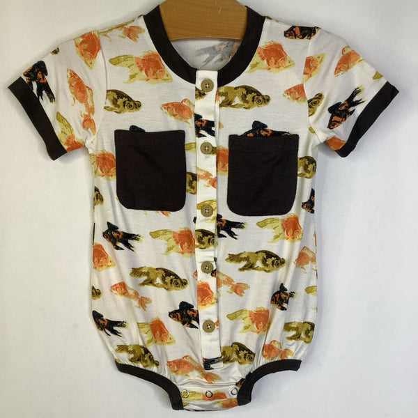 Size 18-24m: Kate Quinn White Brown Fish Short Sleeve Onesie - New w/ Tags