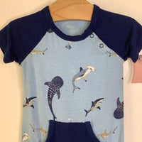 Size 12-18m: Kyte Blue Sharks Short Sleeve Short Romper