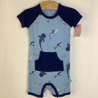 Size 12-18m: Kyte Blue Sharks Short Sleeve Short Romper