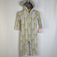 Size 6-12m: Milkbarn White Yellow Giraffe Long Sleeve Long Hooded Romper