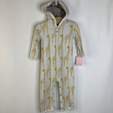 Size 6-12m: Milkbarn White Yellow Giraffe Long Sleeve Long Hooded Romper