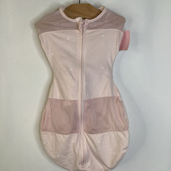 Size S: Happiest Baby Light Pink/White Stars Swaddle Sleepsack