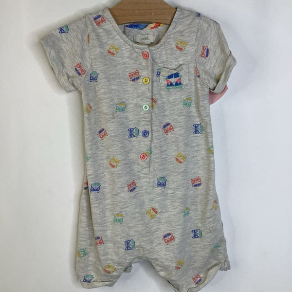 Size 12-18m: Peek Grey/Colorful Vehicles Short Sleeve Short Romper