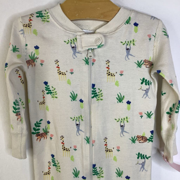 Size 12-18m (75): Hanna Andersson White/Colorful Safari Animals 1pc PJs