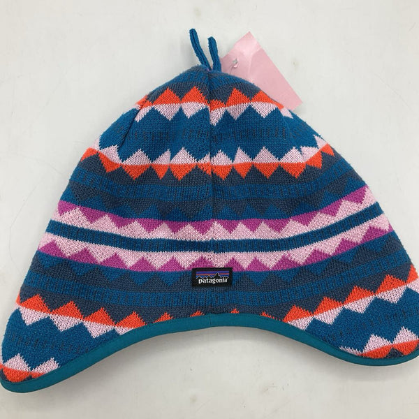 Size M: Patagonia Blue/Purple/Orange Tringles Knitted Fuzzy Lined Winter Hat